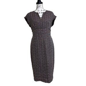 Escada Women's Tweed V-Neck Dress Cap Sleeve Linen Cotton Blend Size 36 / US 6